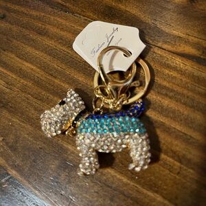 Schnauzer Sparkling Dog Keychain with Blue Accents